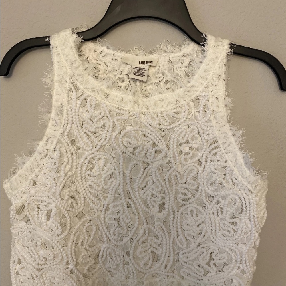 Anthropology Sans Souci Ivory Textured Lace Crop Top fairy Size Medium